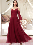 Kinsley A-line V-Neck Floor-Length Chiffon Bridesmaid Dress STIP0013178