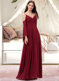 Kinsley A-line V-Neck Floor-Length Chiffon Bridesmaid Dress STIP0013178