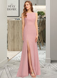 Trudie Sheath/Column Scoop Neck Floor-Length Chiffon Bridesmaid Dress With Split Front STIP0013179