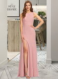 Trudie Sheath/Column Scoop Neck Floor-Length Chiffon Bridesmaid Dress With Split Front STIP0013179