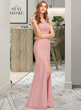 Trudie Sheath/Column Scoop Neck Floor-Length Chiffon Bridesmaid Dress With Split Front STIP0013179