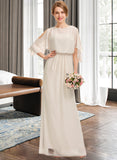 Caroline Sheath/Column Scoop Neck Floor-Length Chiffon Bridesmaid Dress With Cascading Ruffles STIP0013180