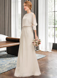 Caroline Sheath/Column Scoop Neck Floor-Length Chiffon Bridesmaid Dress With Cascading Ruffles STIP0013180