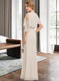 Caroline Sheath/Column Scoop Neck Floor-Length Chiffon Bridesmaid Dress With Cascading Ruffles STIP0013180