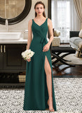 Winnie A-Line V-neck Floor-Length Chiffon Bridesmaid Dress With Ruffle Bow(s) Split Front STIP0013181