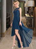 Trinity A-Line Scoop Neck Asymmetrical Chiffon Lace Bridesmaid Dress STIP0013182