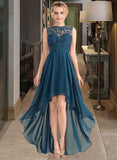 Trinity A-Line Scoop Neck Asymmetrical Chiffon Lace Bridesmaid Dress STIP0013182