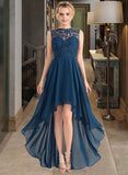 Trinity A-Line Scoop Neck Asymmetrical Chiffon Lace Bridesmaid Dress STIP0013182