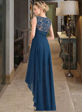 Trinity A-Line Scoop Neck Asymmetrical Chiffon Lace Bridesmaid Dress STIP0013182