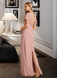 Gracie A-Line V-neck Floor-Length Bridesmaid Dress With Ruffle STIP0013183