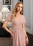 Gracie A-Line V-neck Floor-Length Bridesmaid Dress With Ruffle STIP0013183