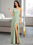 Rihanna A-Line One-Shoulder Floor-Length Bridesmaid Dress With Ruffle Split Front STIP0013185