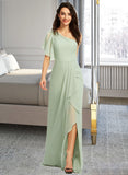 Rihanna A-Line One-Shoulder Floor-Length Bridesmaid Dress With Ruffle Split Front STIP0013185