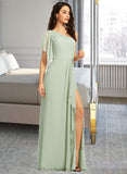 Rihanna A-Line One-Shoulder Floor-Length Bridesmaid Dress With Ruffle Split Front STIP0013185