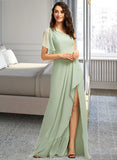 Rihanna A-Line One-Shoulder Floor-Length Bridesmaid Dress With Ruffle Split Front STIP0013185