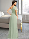 Rihanna A-Line One-Shoulder Floor-Length Bridesmaid Dress With Ruffle Split Front STIP0013185