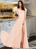 Greta A-Line Square Neckline Floor-Length Bridesmaid Dress With Split Front STIP0013186