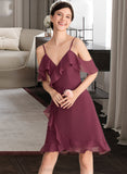 Brielle A-Line V-neck Knee-Length Chiffon Bridesmaid Dress With Cascading Ruffles STIP0013188