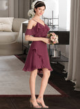 Brielle A-Line V-neck Knee-Length Chiffon Bridesmaid Dress With Cascading Ruffles STIP0013188