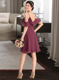 Brielle A-Line V-neck Knee-Length Chiffon Bridesmaid Dress With Cascading Ruffles STIP0013188