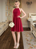 Nyla A-Line Scoop Neck Knee-Length Chiffon Bridesmaid Dress With Ruffle Bow(s) STIP0013189