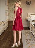 Nyla A-Line Scoop Neck Knee-Length Chiffon Bridesmaid Dress With Ruffle Bow(s) STIP0013189