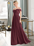 Jazlynn A-Line Off-the-Shoulder Floor-Length Chiffon Bridesmaid Dress With Ruffle STIP0013190