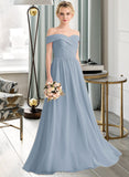 Jazlynn A-Line Off-the-Shoulder Floor-Length Chiffon Bridesmaid Dress With Ruffle STIP0013190