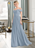 Jazlynn A-Line Off-the-Shoulder Floor-Length Chiffon Bridesmaid Dress With Ruffle STIP0013190