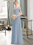 Jazlynn A-Line Off-the-Shoulder Floor-Length Chiffon Bridesmaid Dress With Ruffle STIP0013190