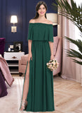 Cecelia A-Line Off-the-Shoulder Floor-Length Chiffon Bridesmaid Dress With Split Front STIP0013192