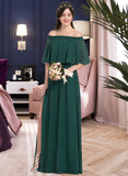 Cecelia A-Line Off-the-Shoulder Floor-Length Chiffon Bridesmaid Dress With Split Front STIP0013192