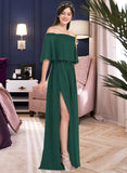 Cecelia A-Line Off-the-Shoulder Floor-Length Chiffon Bridesmaid Dress With Split Front STIP0013192