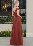 Amina A-Line Off-the-Shoulder Floor-Length Chiffon Lace Bridesmaid Dress With Ruffle STIP0013193