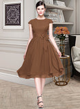 Tiana Chiffon Knee-length Bridesmaid Dress with Cap Sleeves And Sashes STIP0013195