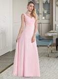 Ayanna Empire V-Neck Floor-Length Chiffon Bridesmaid Dress With Ruffle STIP0013196