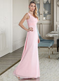 Ayanna Empire V-Neck Floor-Length Chiffon Bridesmaid Dress With Ruffle STIP0013196