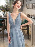 Nina A-Line V-neck Floor-Length Bridesmaid Dress STIP0013199