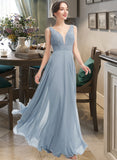 Nina A-Line V-neck Floor-Length Bridesmaid Dress STIP0013199