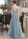 Nina A-Line V-neck Floor-Length Bridesmaid Dress STIP0013199