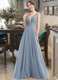 Nina A-Line V-neck Floor-Length Bridesmaid Dress STIP0013199