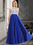 Adyson A-Line Scoop Neck Floor-Length Chiffon Lace Bridesmaid Dress STIP0013201