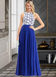 Adyson A-Line Scoop Neck Floor-Length Chiffon Lace Bridesmaid Dress STIP0013201