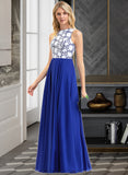 Adyson A-Line Scoop Neck Floor-Length Chiffon Lace Bridesmaid Dress STIP0013201