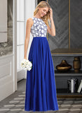 Adyson A-Line Scoop Neck Floor-Length Chiffon Lace Bridesmaid Dress STIP0013201