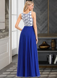 Adyson A-Line Scoop Neck Floor-Length Chiffon Lace Bridesmaid Dress STIP0013201