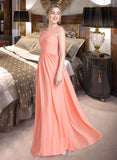 Abigayle Ball-Gown/Princess V-neck Floor-Length Chiffon Bridesmaid Dress With Ruffle STIP0013204