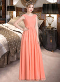 Abigayle Ball-Gown/Princess V-neck Floor-Length Chiffon Bridesmaid Dress With Ruffle STIP0013204