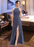 Averie A-Line Halter Floor-Length Bridesmaid Dress With Lace Split Front STIP0013205