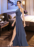 Averie A-Line Halter Floor-Length Bridesmaid Dress With Lace Split Front STIP0013205